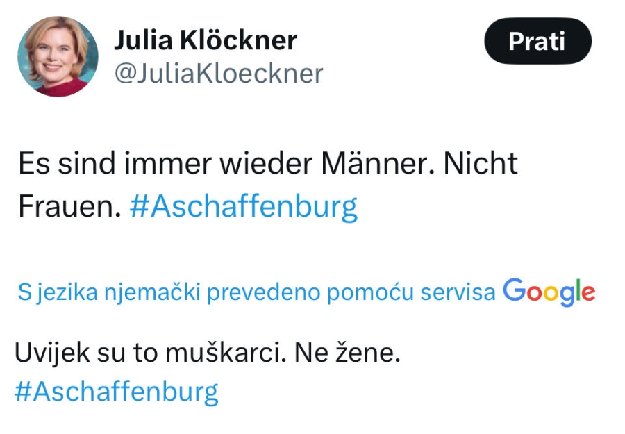 Njemačka političarka za napad Afganistanca na dijete okrivila muški rod