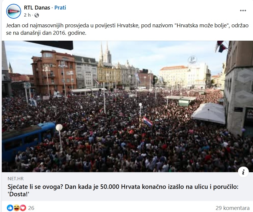 RTL i 24 sata svake godine ponavljaju iste pobijene dezinformacije o njihovom prosvjedu 2016.